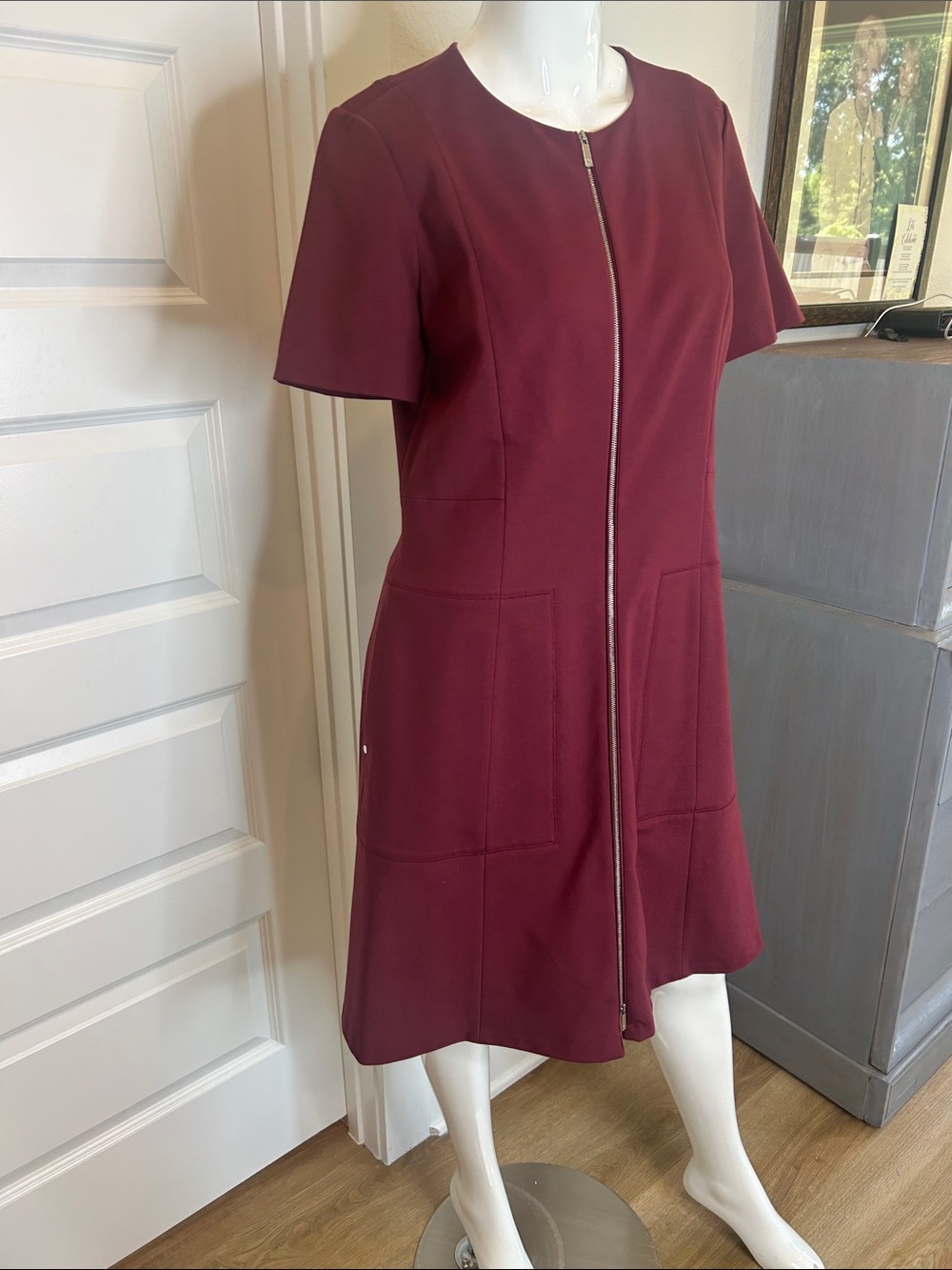Lafayette 148 New York Burgundy Zip-Front Midi Dress - Picture 2 of 11